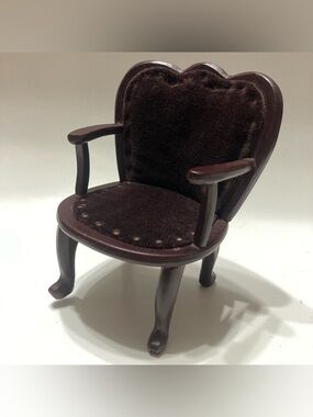Vintage Burgundy Wood Velvet Doll House Miniature 5” Chair Armchair